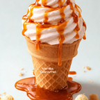 Soft serve vanilla ice cream with caramel drizzle